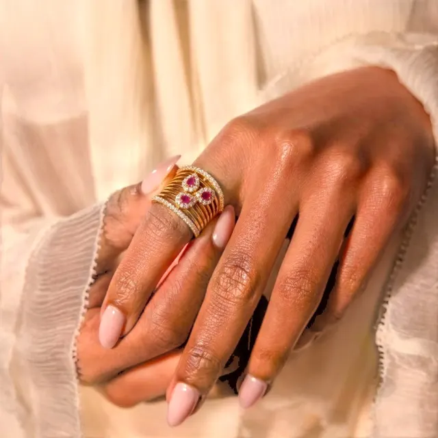 Gold Ruby Teardrop Multi-Band Ring